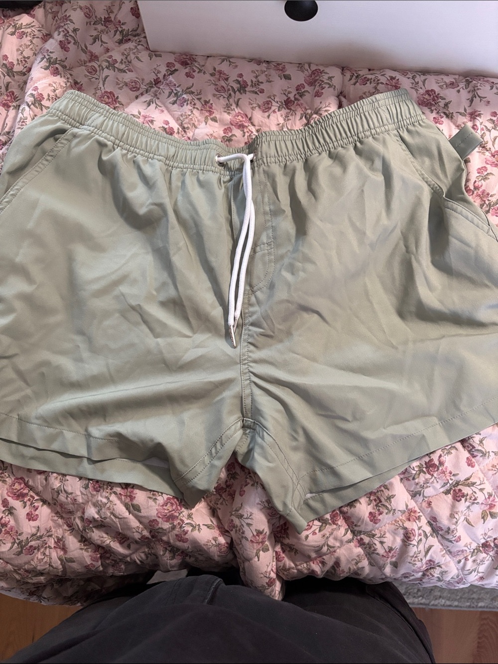 Men's Olive Green Drawstring Swim Shorts